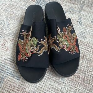 Bebe Dragon Embroidered Slide Sandals | Black Platform Slides | NWOT